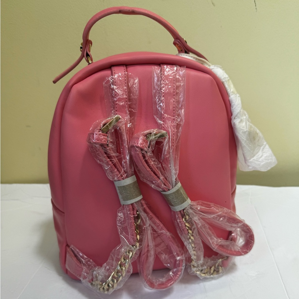 Roberto Cavalli Class NEW Snake Logo Pink Leather Backpack Shoulder Bag Chain - Picture 3 of 16